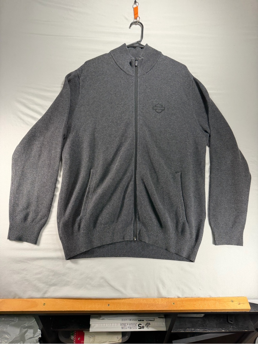 Harley-Davidson Men L Gray Full Zip Mock Neck Knit Cardigan Sweater Jacket NWOT
